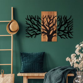 Wallity Horn Tree - 381 Escultura de Pared de Madera y Metal en Nogal y Negro
